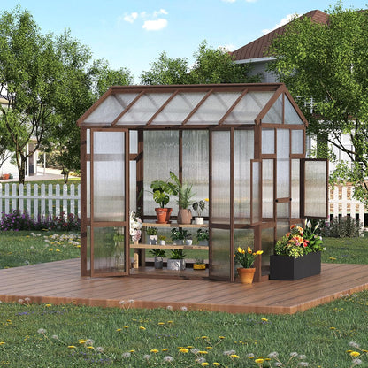 6x8 ft Wooden Greenhouse for Outdoor - Heavy Duty Walk-in Green House Kit with 6 mm