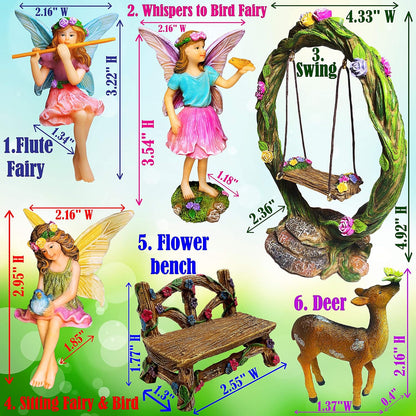 Mood Lab Fairy Garden Kit - Swing Set of 6 pcs Miniature Figurines & Accessories - Hand Painted for