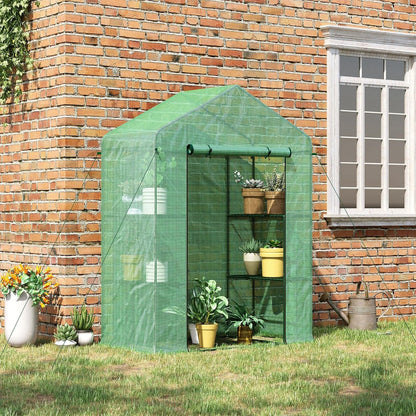 Outsunny 5' x 2.5' x 6.5' Mini Walk-in Greenhouse Kit, Portable Green House with 3 Tier Shelves