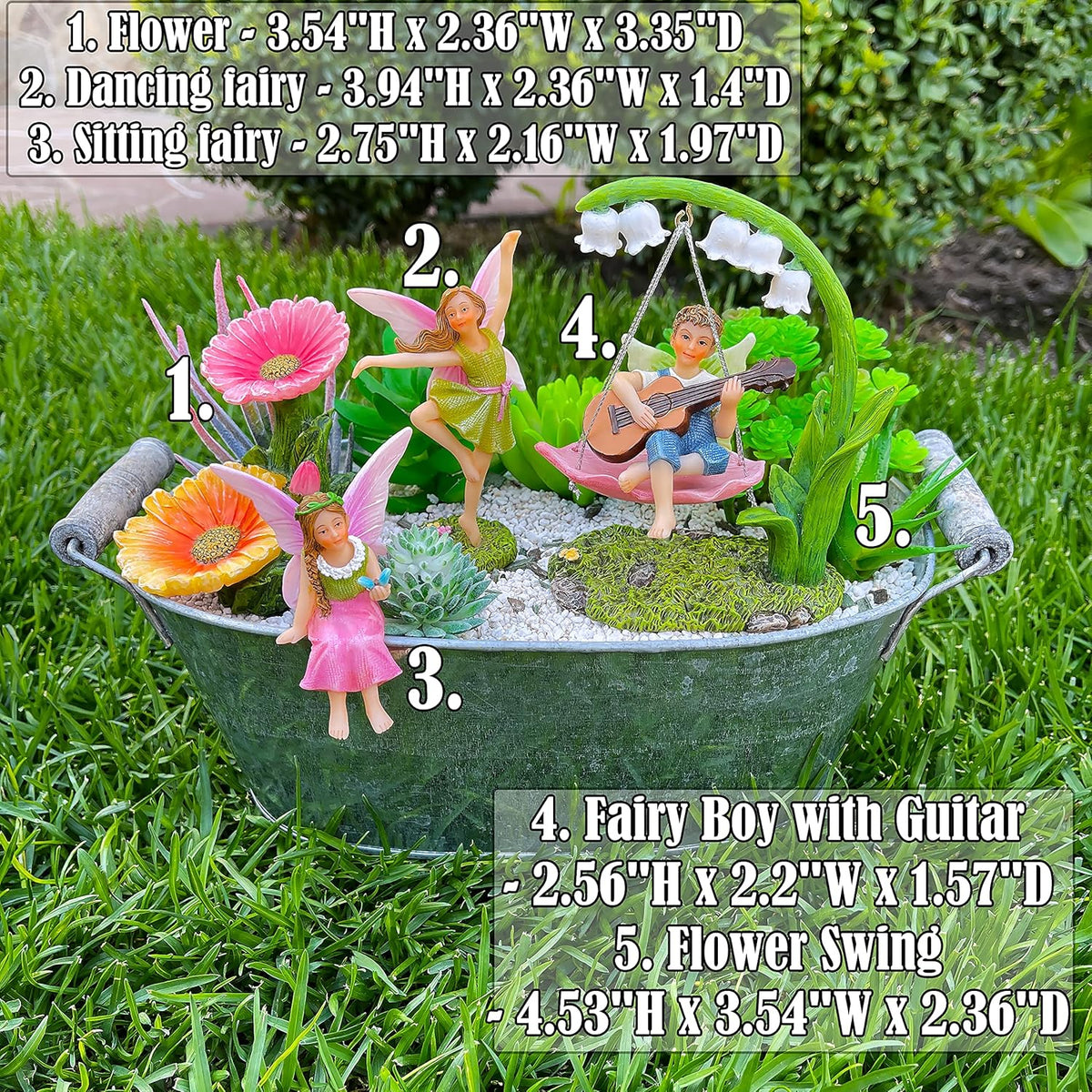 Mood Lab Fairy Garden - Dancing Swing Accessories Kit of 5 pcs - Miniature Garden Figurines Set
