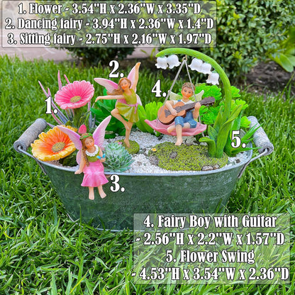 Mood Lab Fairy Garden - Dancing Swing Accessories Kit of 5 pcs - Miniature Garden Figurines Set