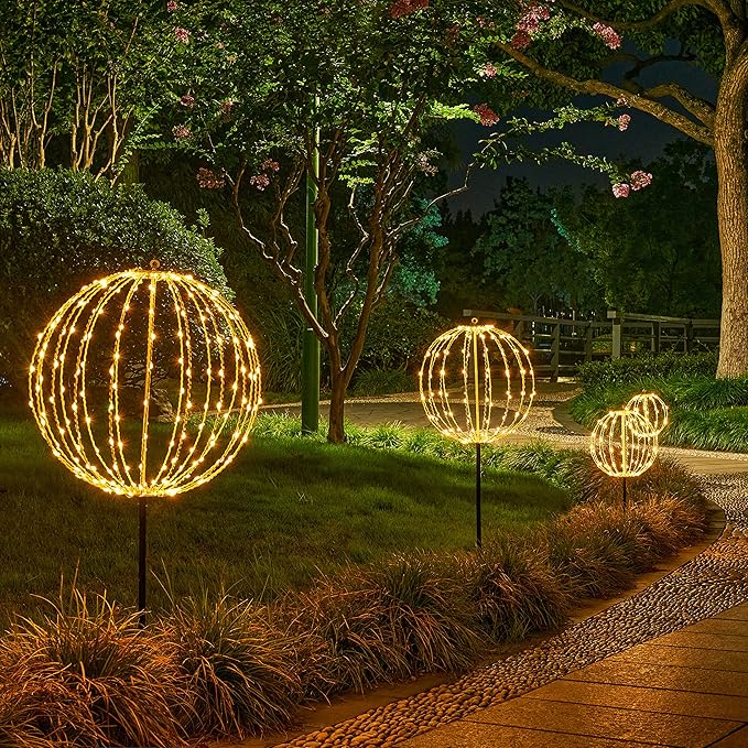LIGHTSHARE 10IN 48LED Light Ball Yard Decoration Pathway Lights Sphere Light with Fold Flat Metal