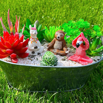 Mood Lab Miniature Yoga Figurines Set - Funny Mini Statue Kit of 3 pcs - Flamingo, Lama & Sloth in
