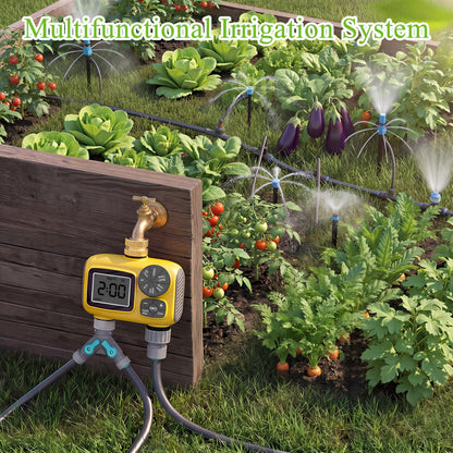 TRJZWA 150FT Drip Irrigation System Kit with 2 Zone Water Timer for Garden