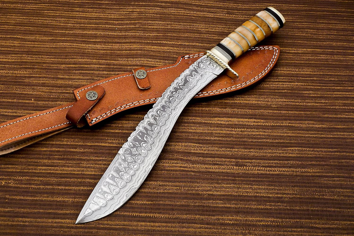 Delta :Handmade Damascus steel 15" Kukri knife-Damascus Steel Knife-for Outdoor & indoor Survivals
