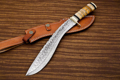 Delta :Handmade Damascus steel 15" Kukri knife-Damascus Steel Knife-for Outdoor & indoor Survivals