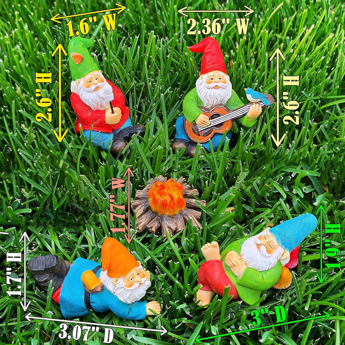 Mood Lab Miniature Garden Gnomes - Camping Gnome Kit of 5 pcs - Figurines & Accessories Set