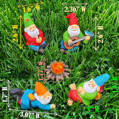 Mood Lab Miniature Garden Gnomes - Camping Gnome Kit of 5 pcs - Figurines & Accessories Set