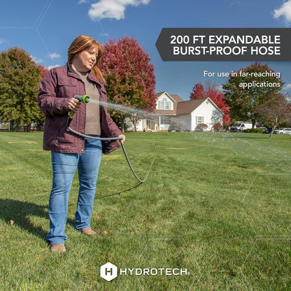 HydroTech 5/8" 200 ft Expandable Garden Hose - Flexible, Lightweight, Durable and Burst-Proof Hose