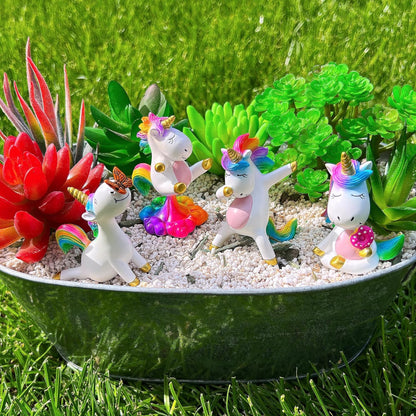 Mood Lab Miniature Unicorn Figurines Set - Funny Mini Statue Kit of 4 pcs - Unicorn Fairy Garden