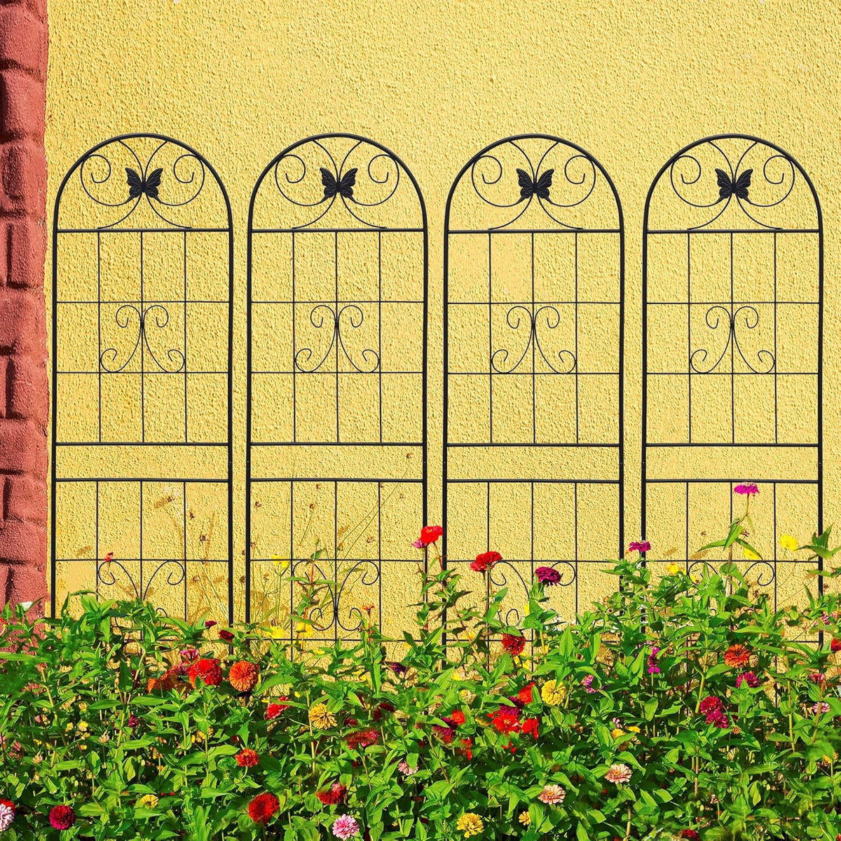 4 Pack Garden Trellises with Black Metal Coating, Trellis for Climbing Plants Outdoor, Roses