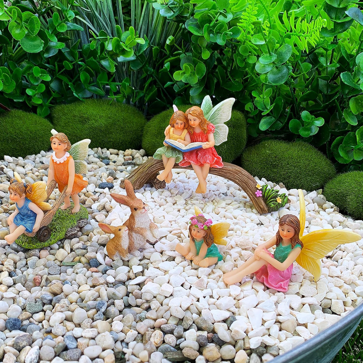 Mood Lab Fairy Garden - Miniature Family Kit Figurines & Accessories - Fairies Statue Set of 6 pcs