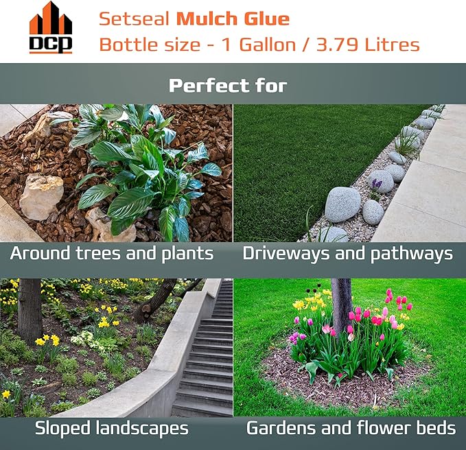 DCP Setseal Mulch Glue for Landscaping 1 Gallon - Gravel Stabilizer & Rock Glue - Works with Mulch