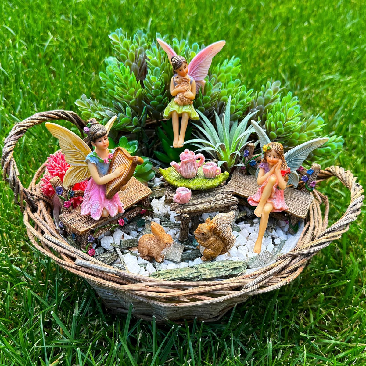 Mood Lab Fairy Garden - Miniature Figurines & Accessories Starter Kit - Fairy Garden Set of 12 pcs