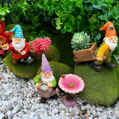 Mood Lab Miniature Gardening Gnomes Set of 4 pcs - 3,5" H Garden Gnome Figurines & Accessories Kit