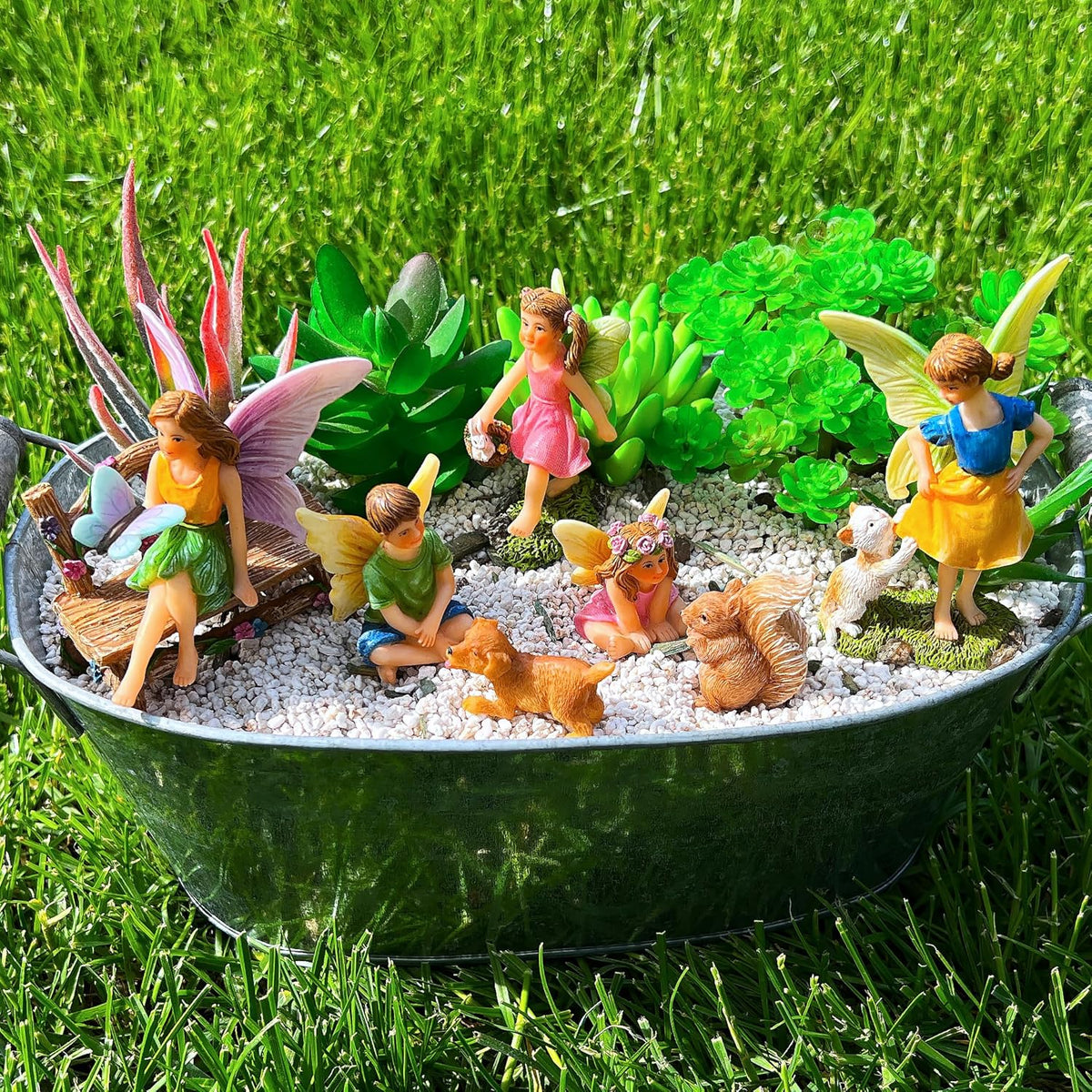 Mood Lab Fairy Garden - Miniature Fairies Figurines with Animals - Statues & Accessories Decor Set