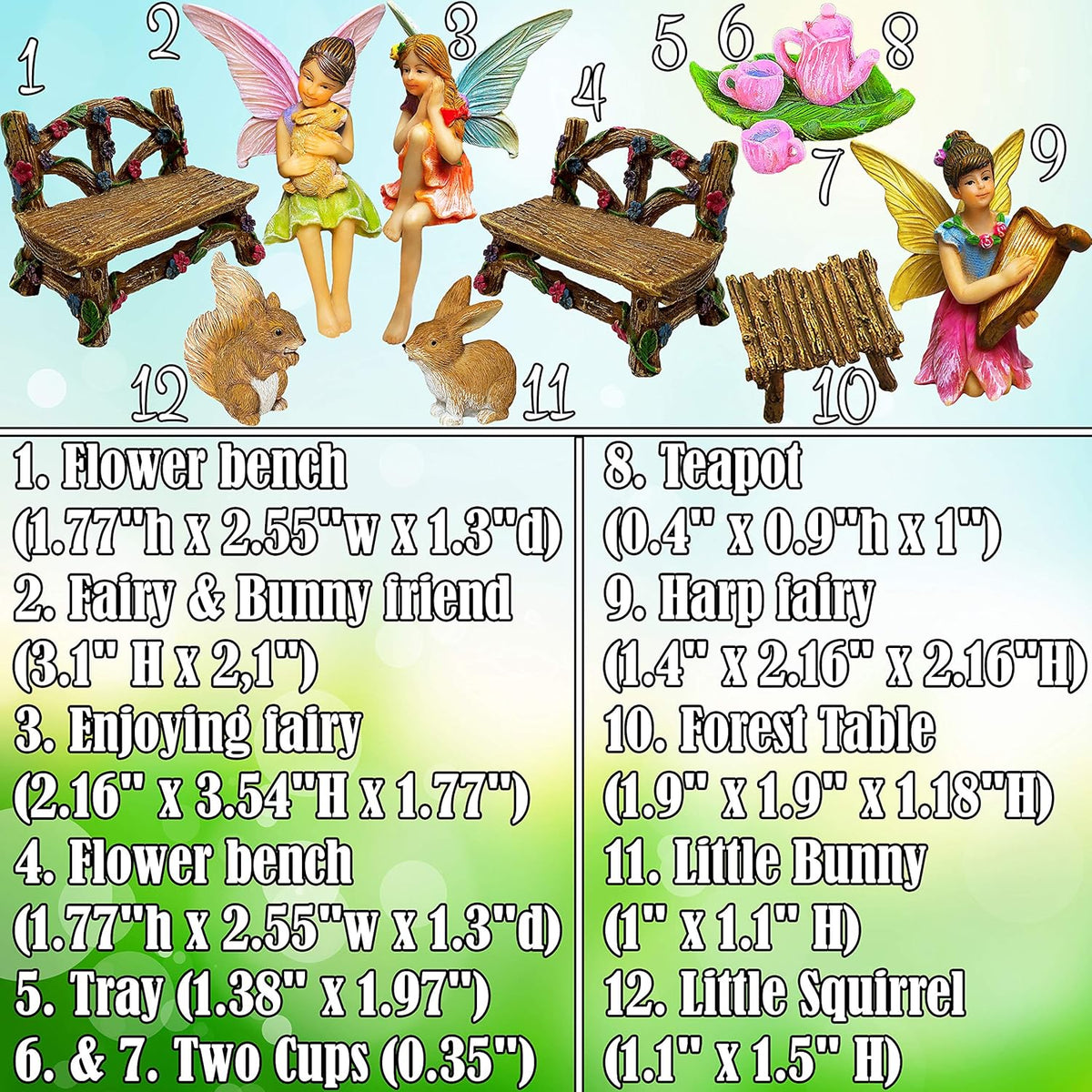 Mood Lab Fairy Garden - Miniature Figurines & Accessories Starter Kit - Fairy Garden Set of 12 pcs