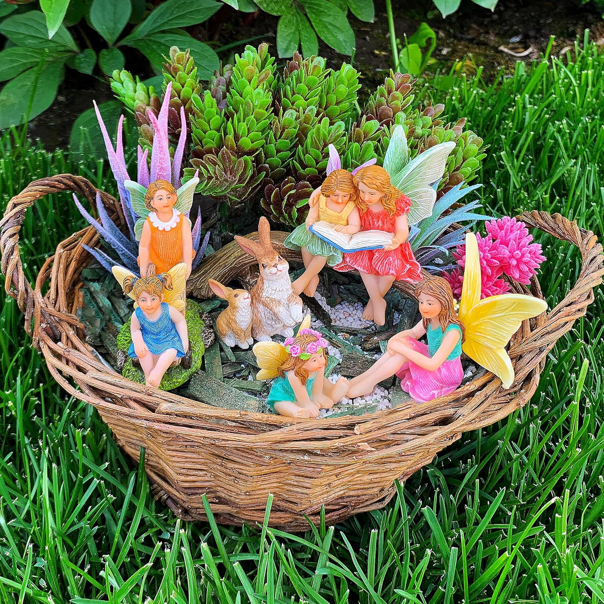 Mood Lab Fairy Garden - Miniature Family Kit Figurines & Accessories - Fairies Statue Set of 6 pcs