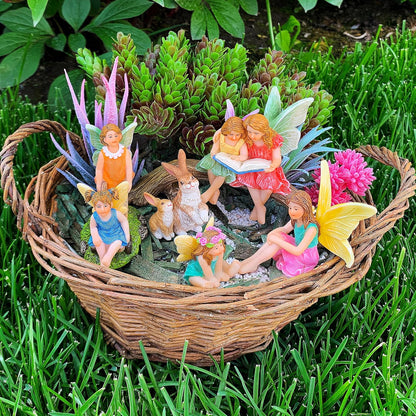 Mood Lab Fairy Garden - Miniature Family Kit Figurines & Accessories - Fairies Statue Set of 6 pcs