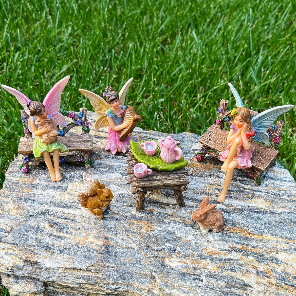 Mood Lab Fairy Garden - Miniature Figurines & Accessories Starter Kit - Fairy Garden Set of 12 pcs