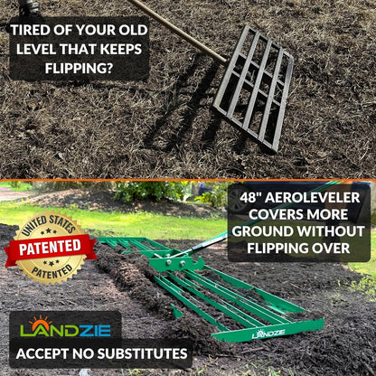 Landzie AeroLeveler - The Lawn Leveling Rake That Never Flips - Patented 48" inch Wide Pneumatic