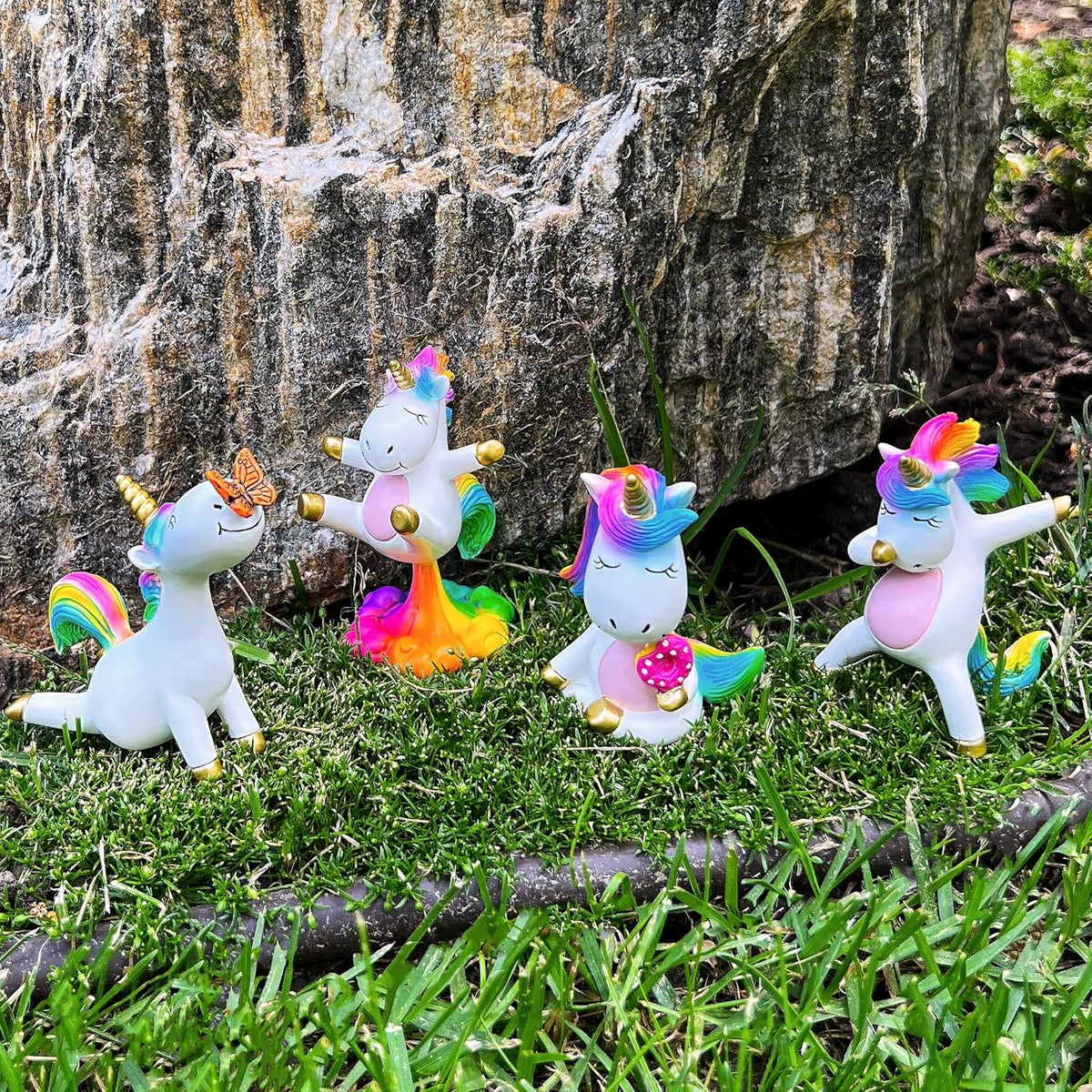 Mood Lab Miniature Unicorn Figurines Set - Funny Mini Statue Kit of 4 pcs - Unicorn Fairy Garden