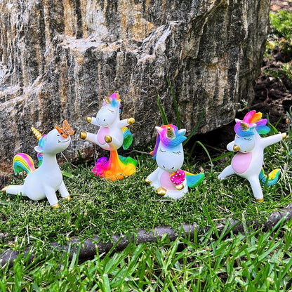 Mood Lab Miniature Unicorn Figurines Set - Funny Mini Statue Kit of 4 pcs - Unicorn Fairy Garden