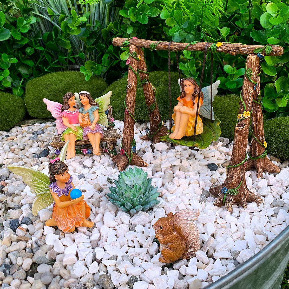 Mood Lab Fairy Garden - Accessories Kit with Miniature Figurines - Swing Set of 6 pcs - for Outdoor