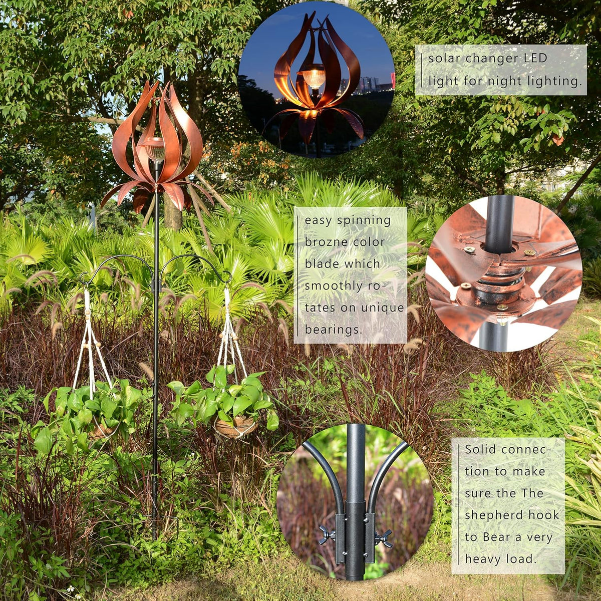 J-Fly Solar Wind Spinners Outdoor Garden Spinner Solar Spinning Windmill Super Large Spinning