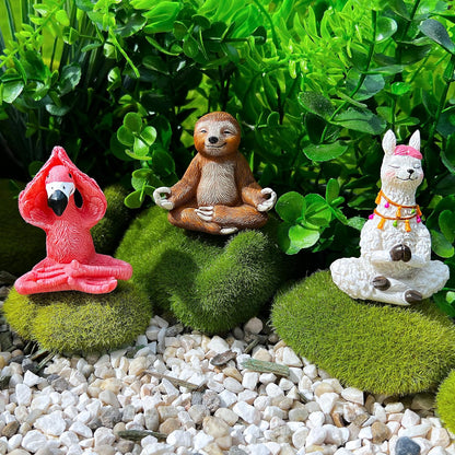 Mood Lab Miniature Yoga Figurines Set - Funny Mini Statue Kit of 3 pcs - Flamingo, Lama & Sloth in