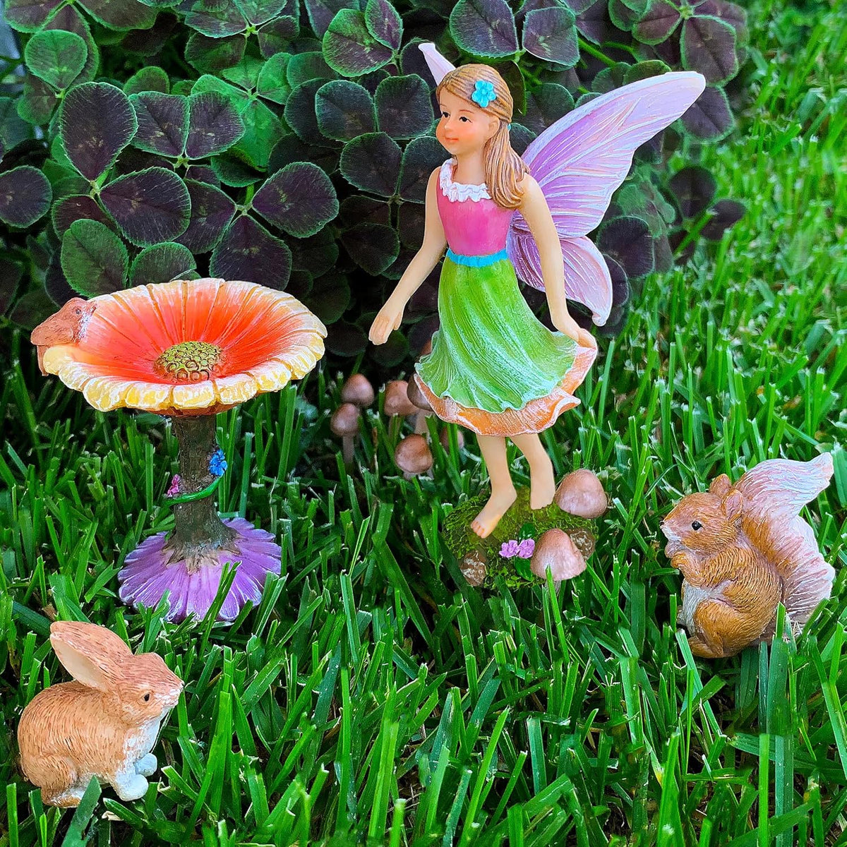 Mood Lab Fairy Garden Kit - Miniature Figurines & Accessories - Flower Set of 4 pcs - for Outdoor