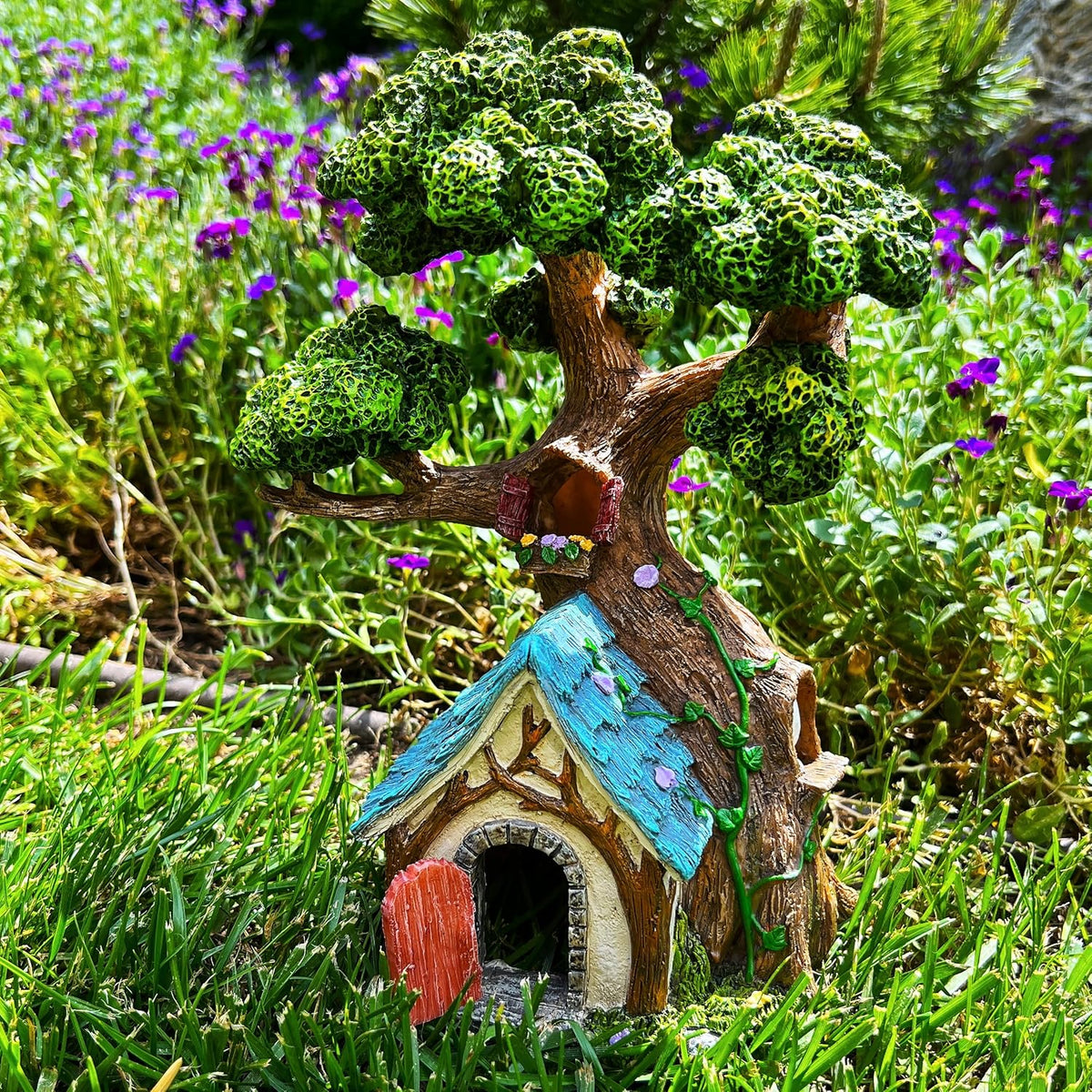 Mood Lab Fairy House - Fairy Garden Miniature Tree House - 8.5 Inch Tall Outdoor Decor for Fairies