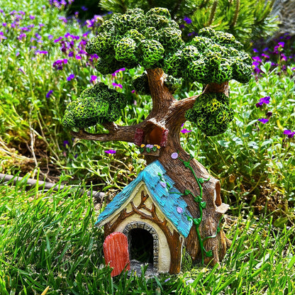 Mood Lab Fairy House - Fairy Garden Miniature Tree House - 8.5 Inch Tall Outdoor Decor for Fairies