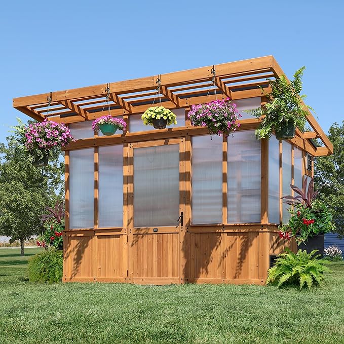 Backyard Discovery Poppy 11' x 7' Cedar Wood and Polycarbonate Walk-In Greenhouse Kit with Exhaust