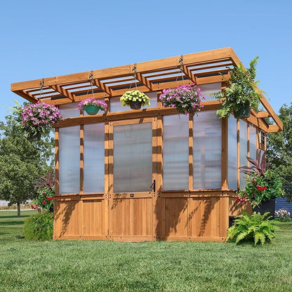 Backyard Discovery Poppy 11' x 7' Cedar Wood and Polycarbonate Walk-In Greenhouse Kit with Exhaust