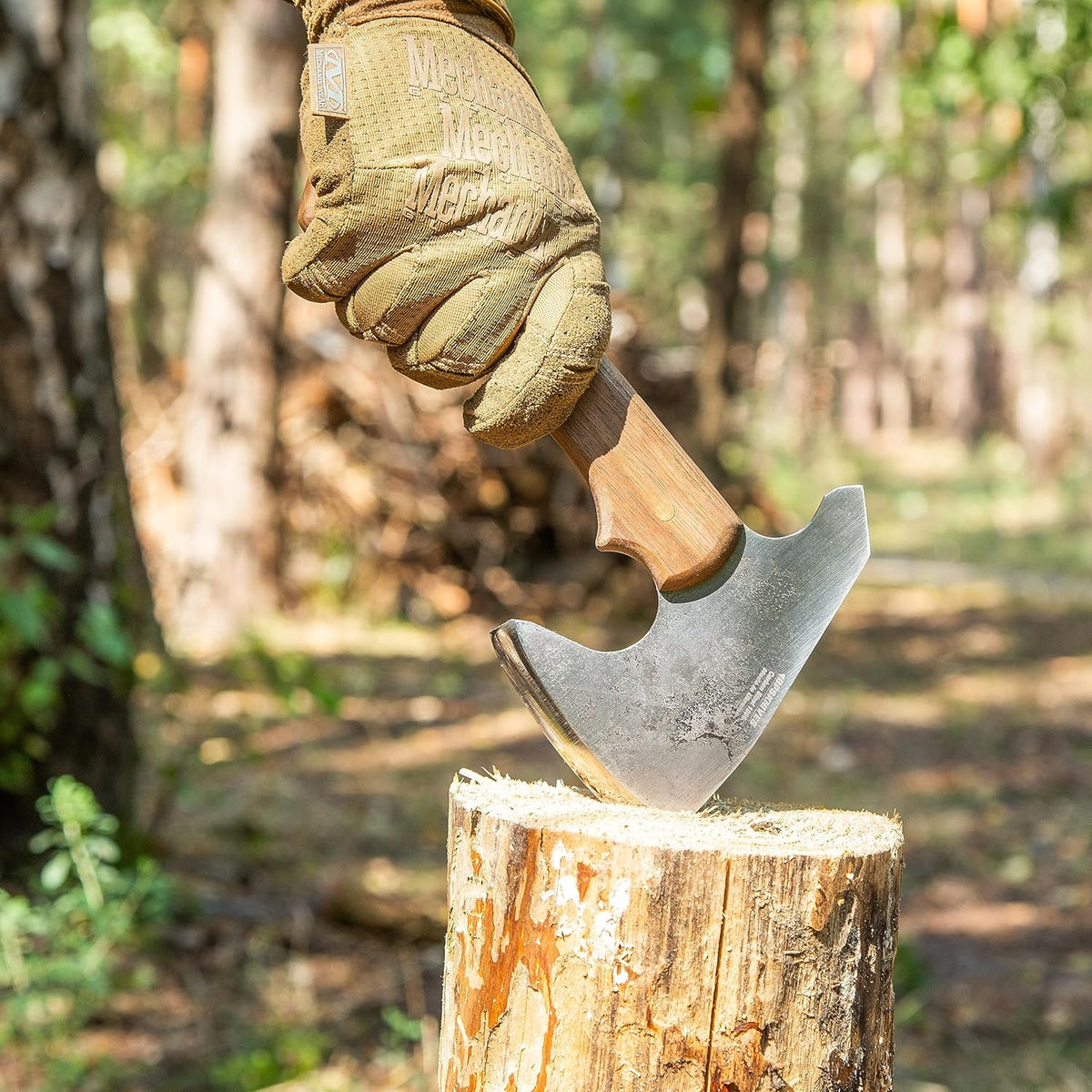 BPS Knives Bushcraft Axe with Leather Sheath - Full Tang Camping Axe - Survival Carbon Steel