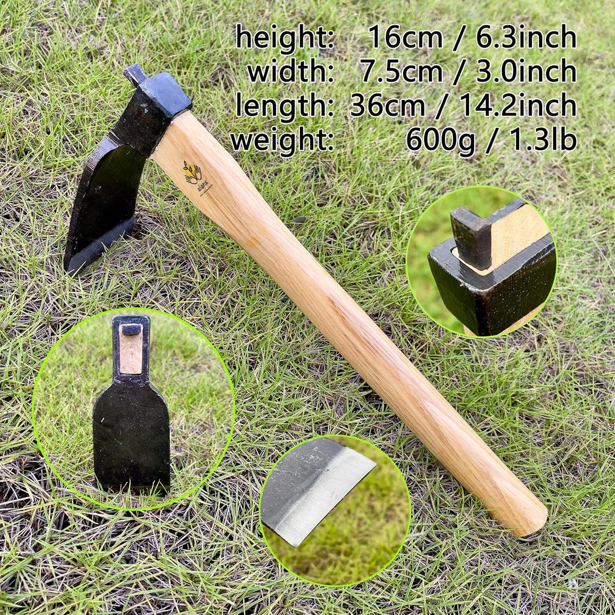 14 Inch Heavy Duty Curved Hoe, Without Welding, Gardening Tool, Oak Handle, for Digging, Weeding