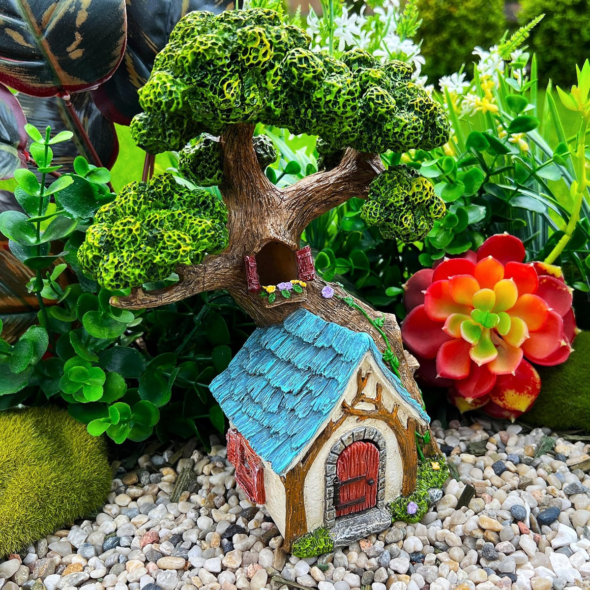 Mood Lab Fairy House - Fairy Garden Miniature Tree House - 8.5 Inch Tall Outdoor Decor for Fairies