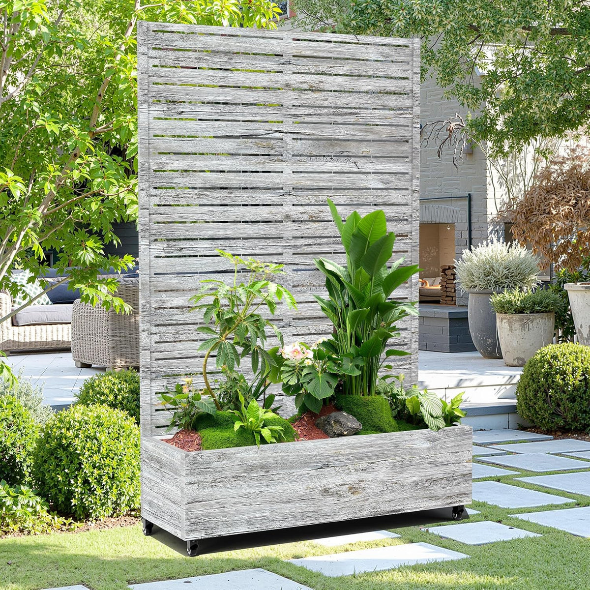 15.7"×70.9"×47.2" Metal Raised Garden Bed with Trellis and Wheels - Tall Trellis Planter Box for