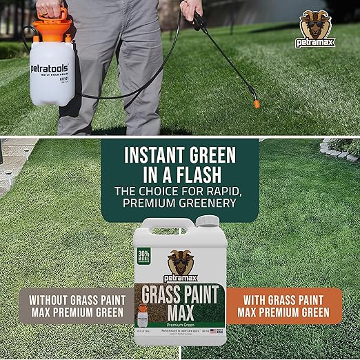 PetraMax Max Grass Paint for Lawn - Maintain Perfect Green Grass, Spray for Lawn & Shrubs Green
