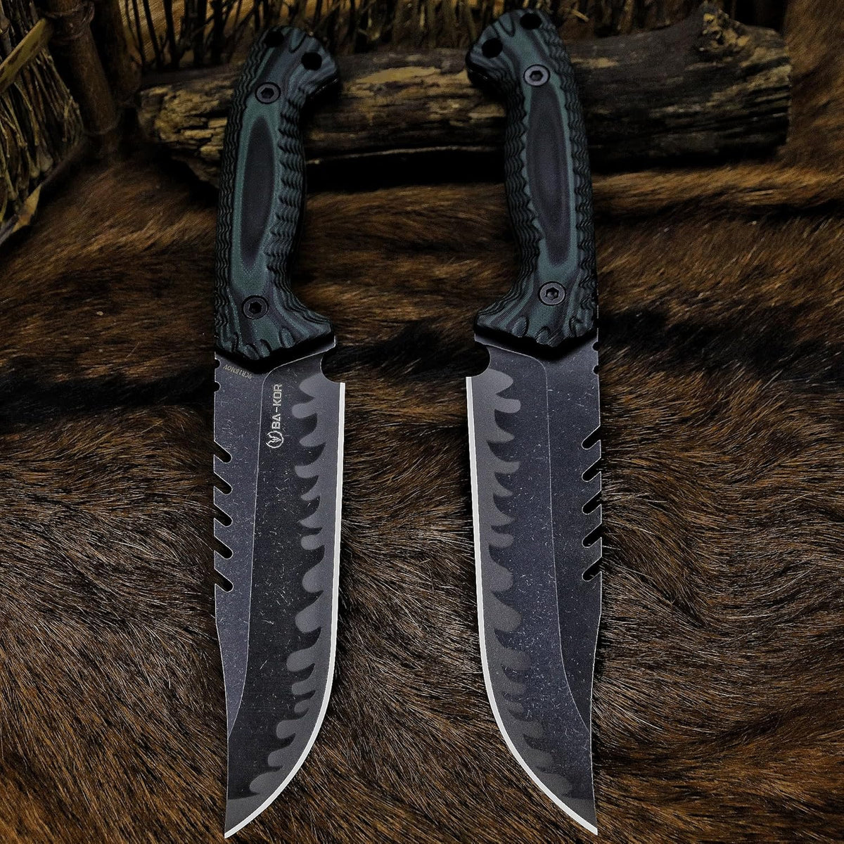 BA-KOR 12.4in Full Tang Fixed Blade Hunting Knife – 6mm 9CR18MoV Steel, G10 Handle, Stonewashed