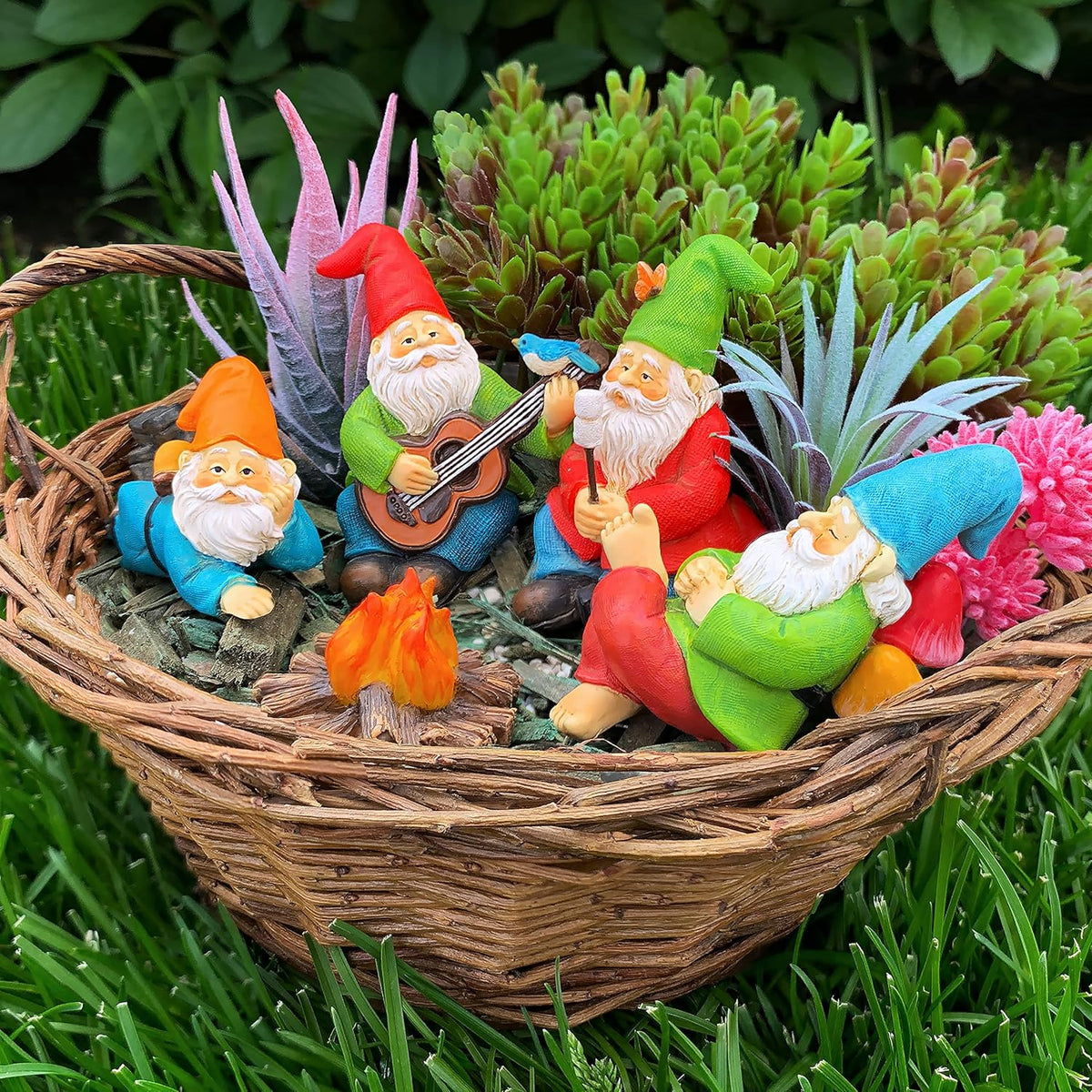 Mood Lab Miniature Garden Gnomes - Camping Gnome Kit of 5 pcs - Figurines & Accessories Set