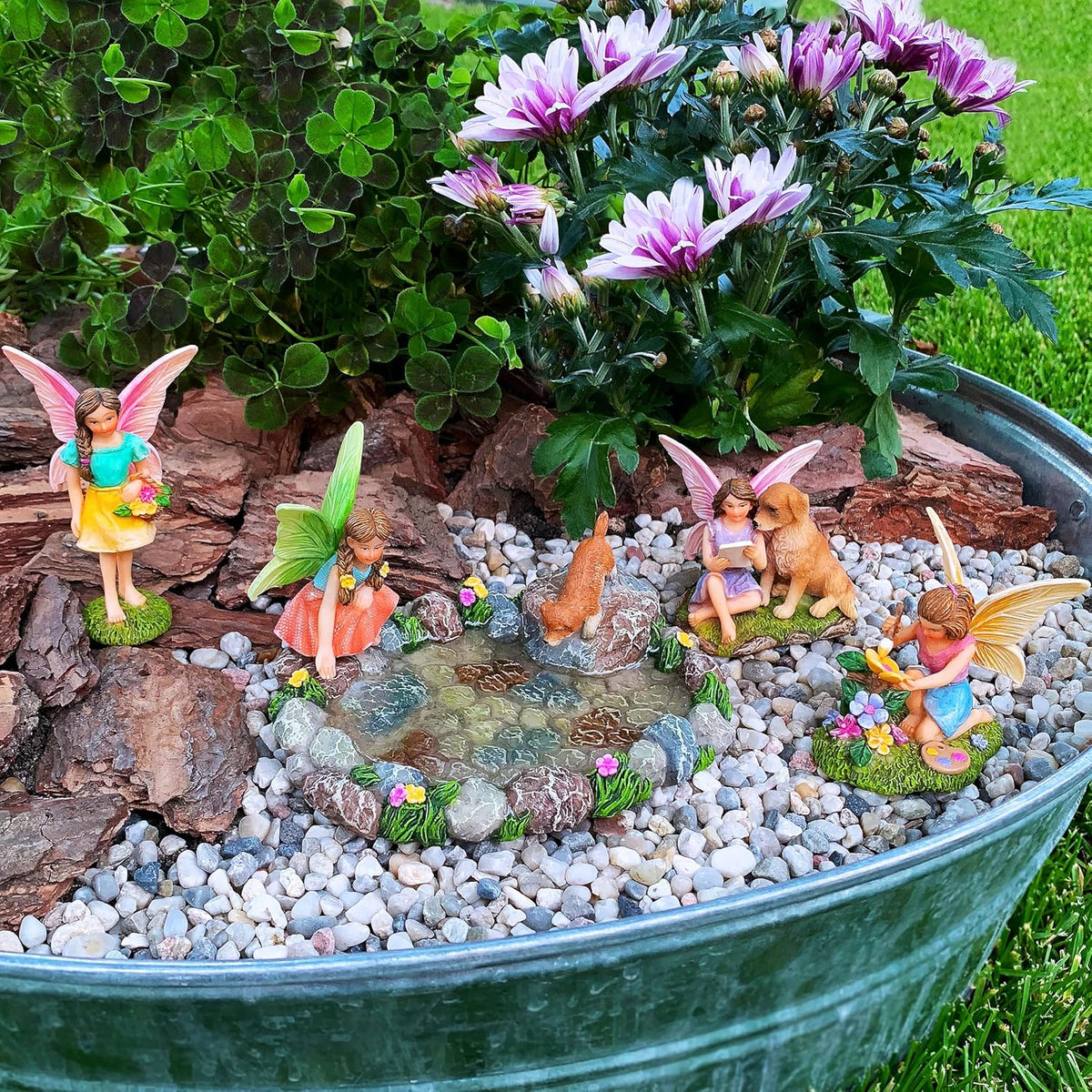 Mood Lab Fairy Garden Miniature Pond Kit - Figurines & Accessories Set of 5 pcs - Outdoor or House