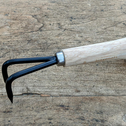 Two Prong Bonsai Root Pick Rake Hardened Carbon Steel Ergonomic Wooden Handle Japanese Import