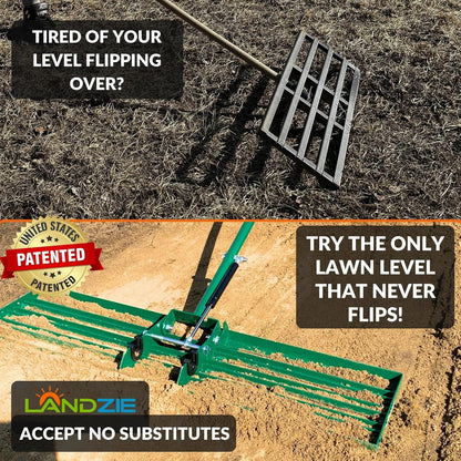 Landzie AeroLeveler - The Lawn Leveling Rake That Never Flips - Patented 36 inch Wide Pneumatic