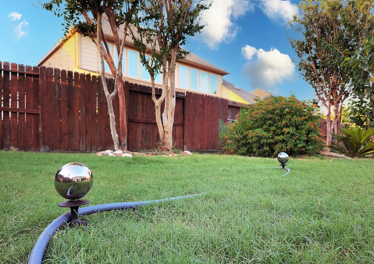 Lulu Decor, Garden Silver Gazing Ball Hose Guide, Set of 2. Strong and Decorative Hose Guide that