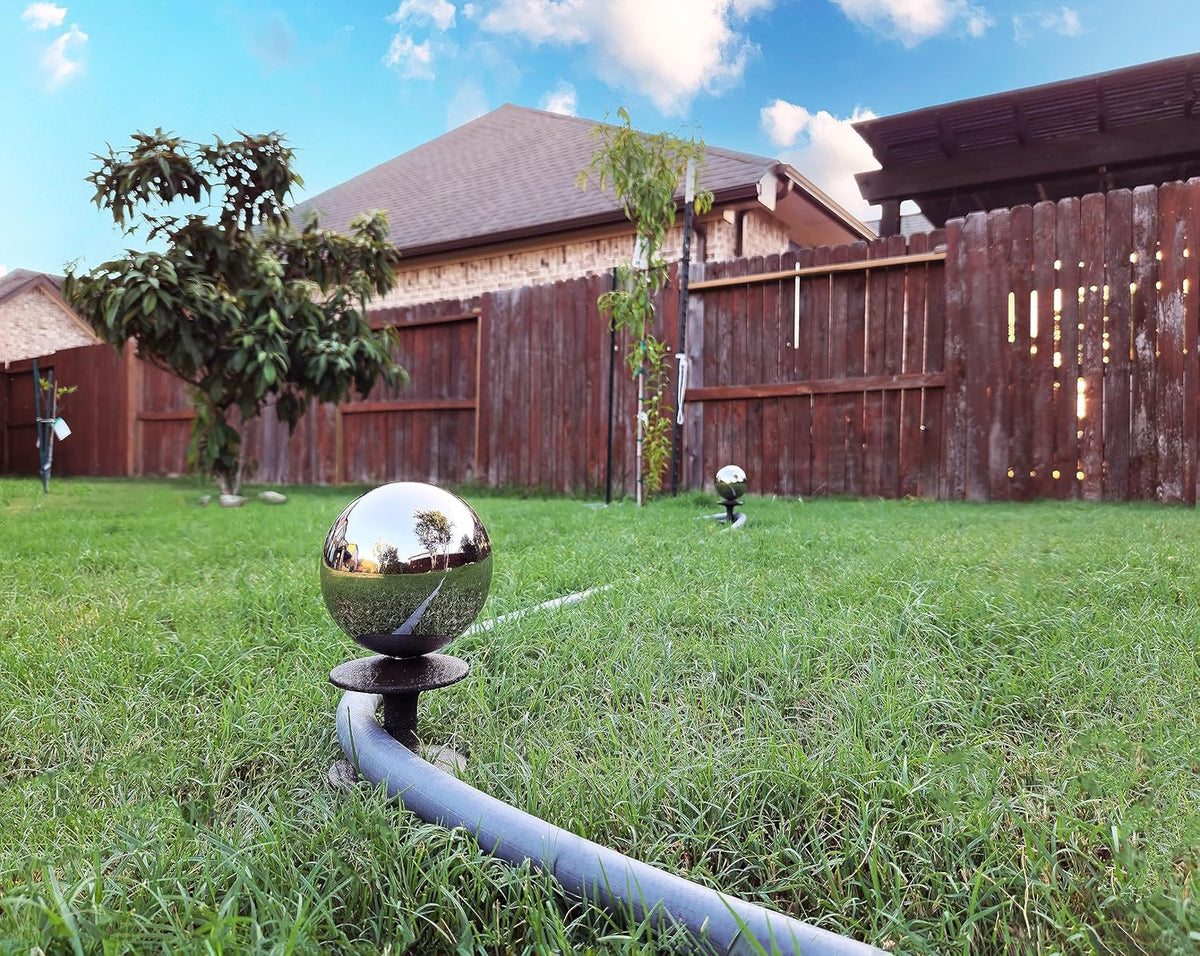 Lulu Decor, Garden Silver Gazing Ball Hose Guide, Set of 2. Strong and Decorative Hose Guide that