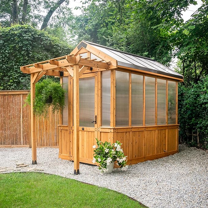 Backyard Discovery Bellerose 9' x 6' Cedar Wood and Polycarbonate Walk-in Greenhouse Kit with
