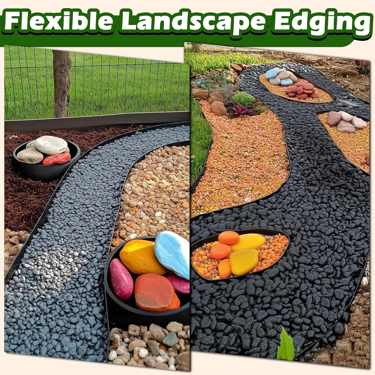 Gardzen Landscape Edging Kit, 60-Foot Long, 3-Inch Tall, No Dig Garden Edging Border for Flower