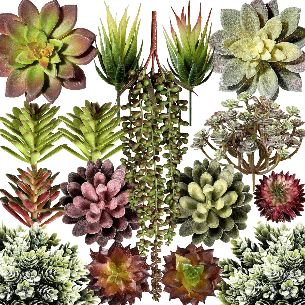 Artificial Succulent Plants Fake Assorted - 16 Pack - Unpotted Face Succulent Plants - Realistic